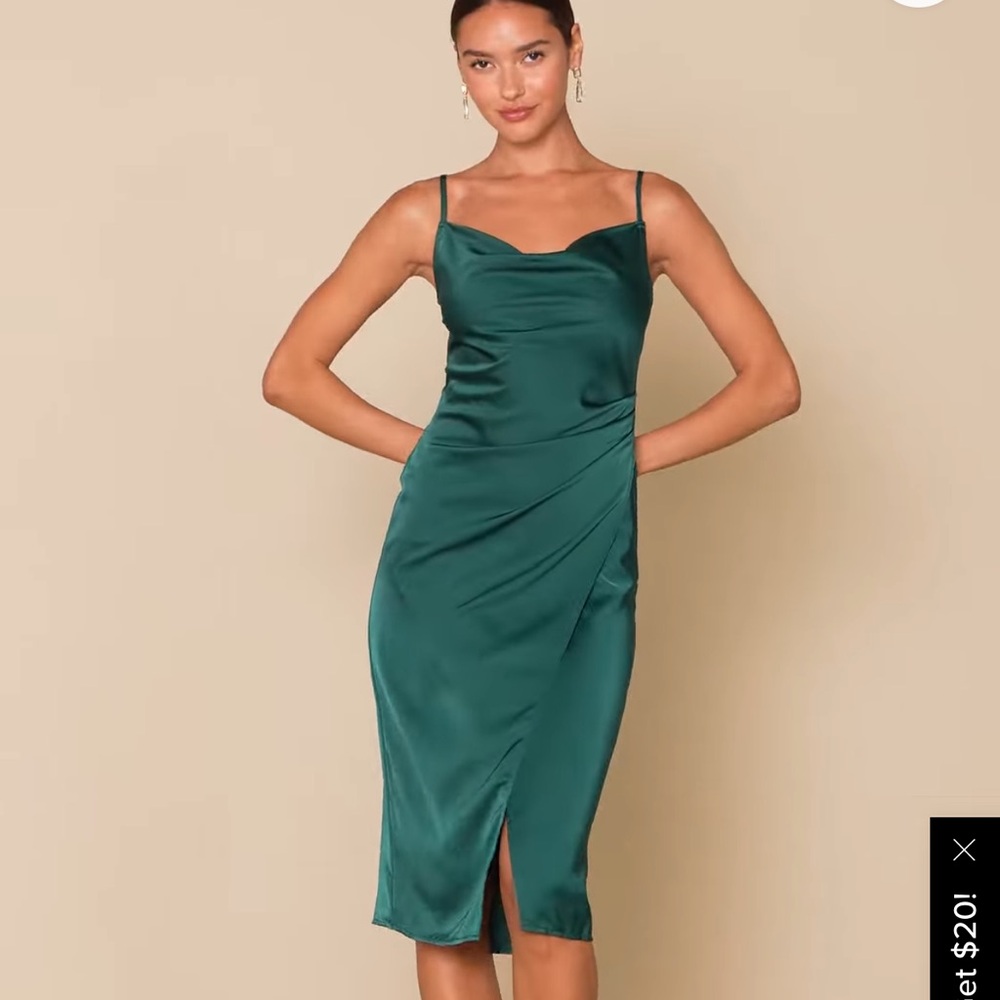 Lulu's Green Ruched Slip Midi Dress Size M